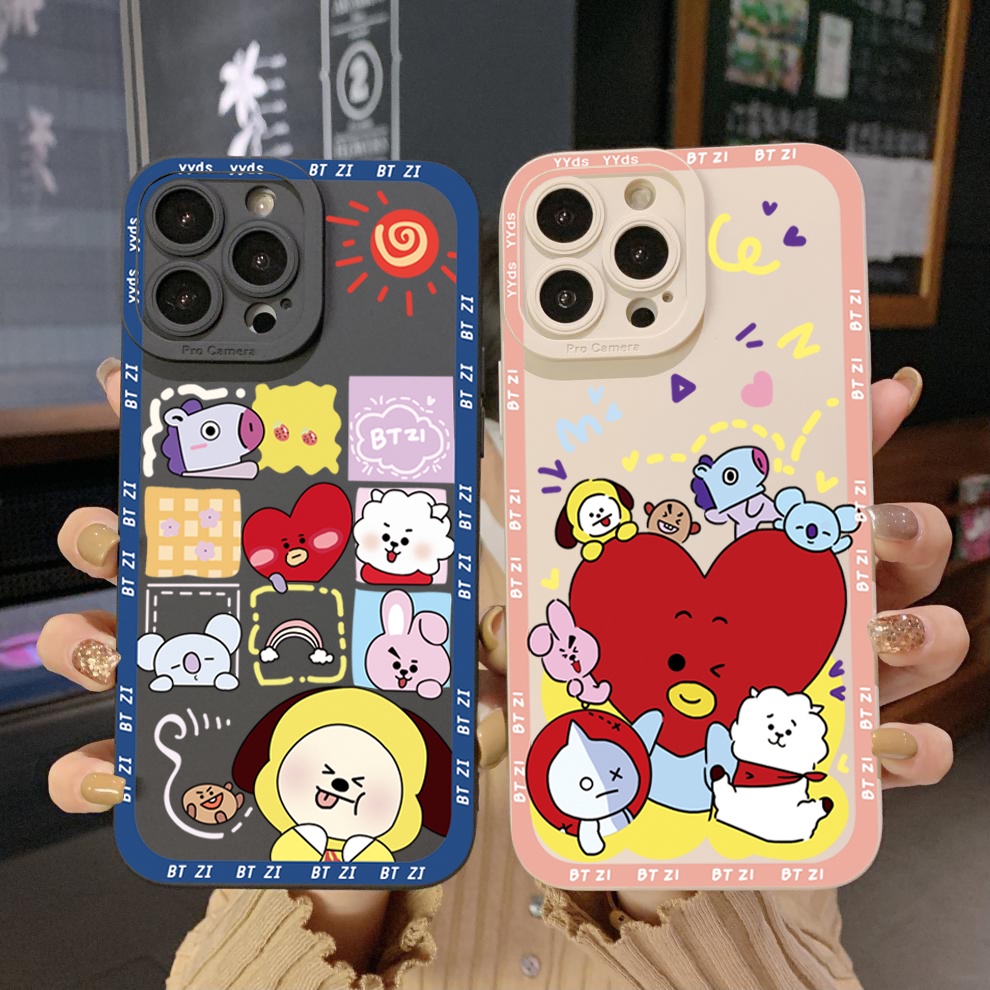 Ốp Điện Thoại Viền Vuông In Hoạt Hình BT21 Cho Samsung Galaxy S23 Ultra S23 + A04E A04 4G A14 A34 A54 5G A11 A50 M12