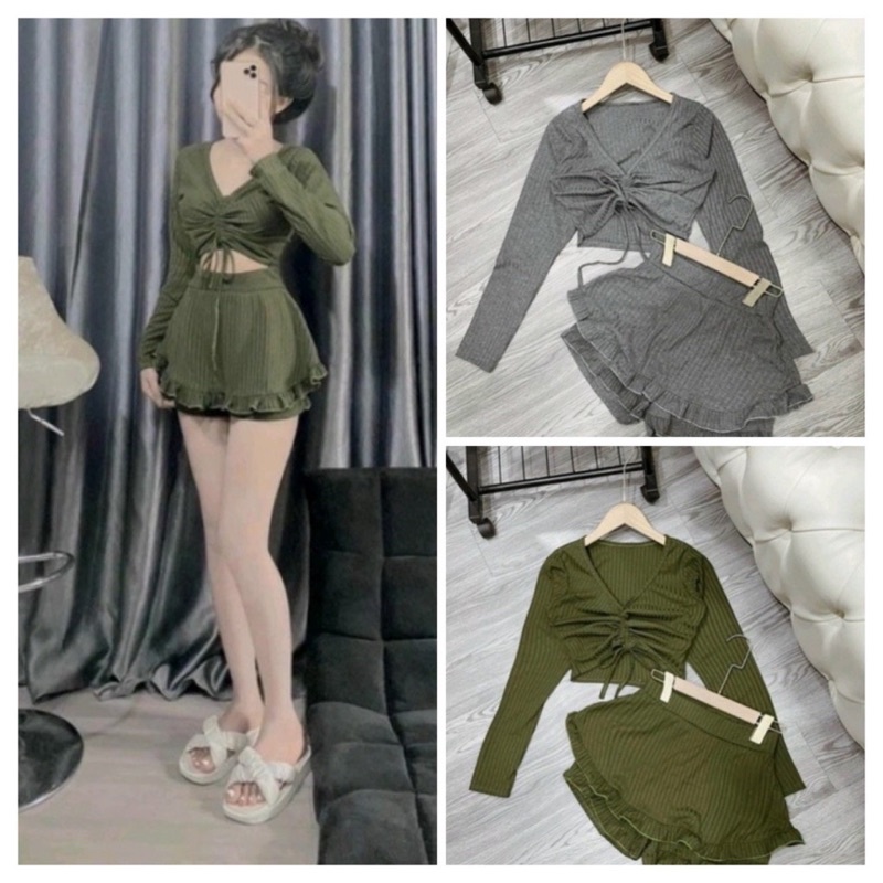 SÉT QUẦN BÈO TẦNG XINH KÈM ÁO RÚT DÂY BODY DX3