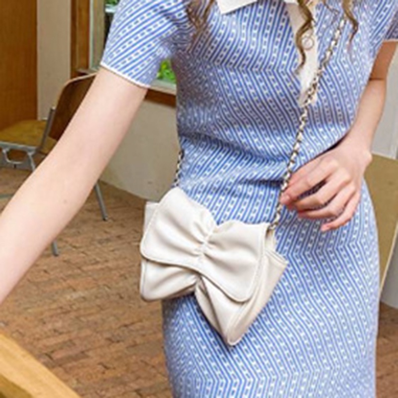 Túi Đeo Vai Đính Nơ Dây Xích Thời Trang Cho Nữ