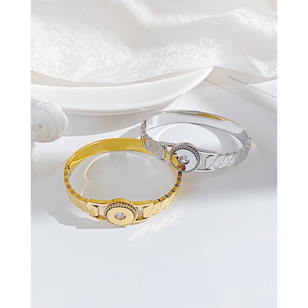 Vòng Tay Thép Titan Đính Đá Zircon Đơn Giản Thời Trang Cho Nữ