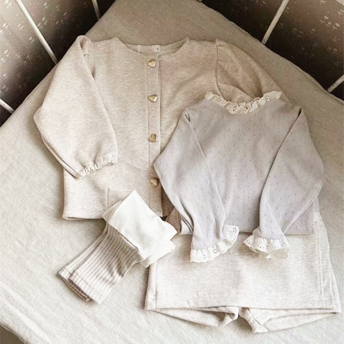 Áo Thun Dệt Kim Tay Dài Cổ Ren Màu Trơn Thời Trang Xuân Thu Dành Cho Bé Gái R165