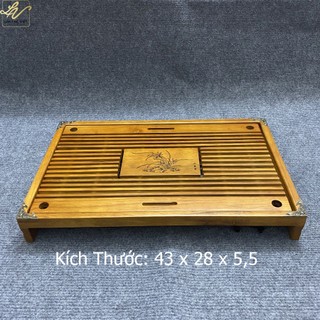Khay trà gỗ kích thước 43x28x5,5cm có ngăn hứng nước