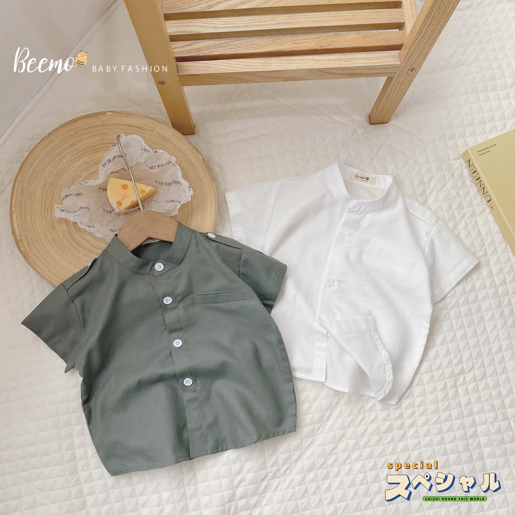 Áo sơ mi bé trai BEEMO 002A áo bé chất liệu sơ mi đũi cao cấp, mềm mịn, thoáng mát,GOMEE KIDS
