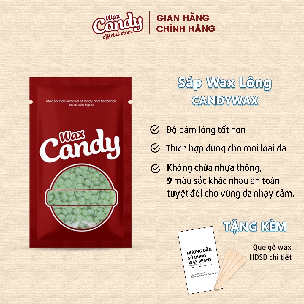 Sáp wax lông nóng hạt đậu Hard Wax Beans Candy Wax Hạt wax nóng màu sắc túi 100g SWL01