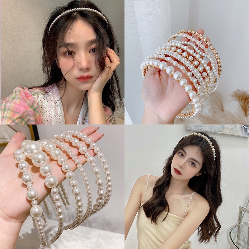 Băng Đô Đính Ngọc Trai Chống Trượt Thời Trang Pháp 2023