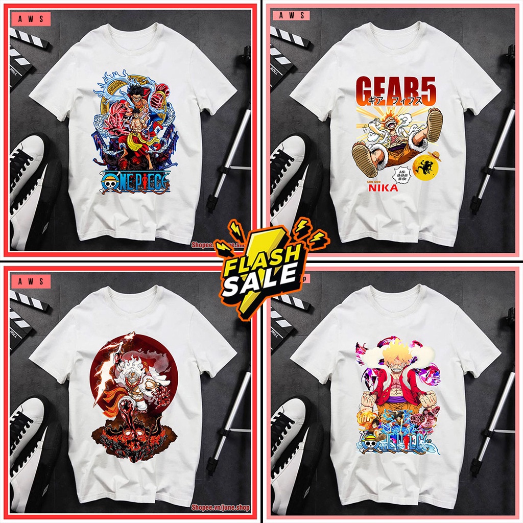 Áo thun one piece, áo thun in hình luffy gear 5 zoro sanji one piece chất liệu thun cotton thoáng mát