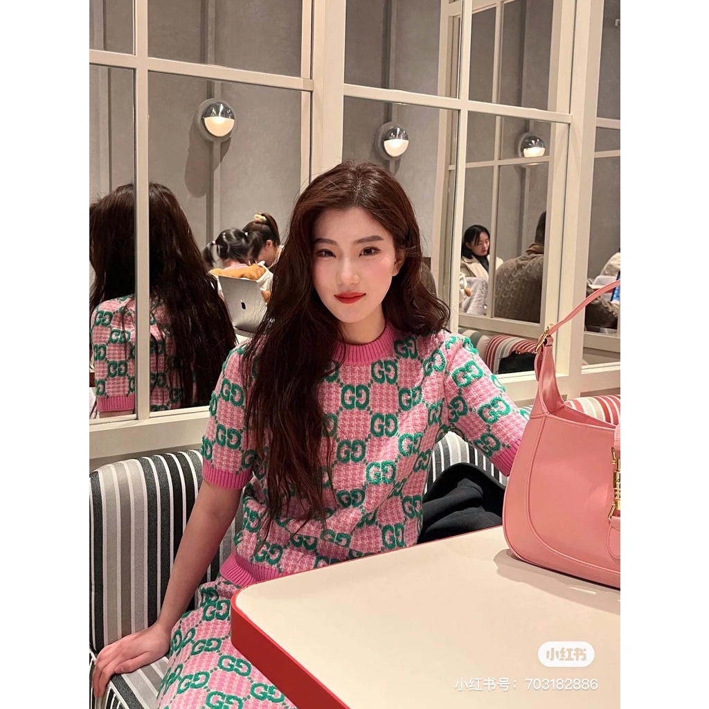 Váy len dệt kim ngắn tay nữ Gucci GC GG sành điệu, thanh lịch