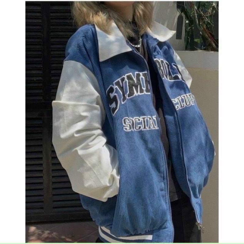 Áo khoác cổ phối SYMBOLIC 2 màu xanh đen siêu hot