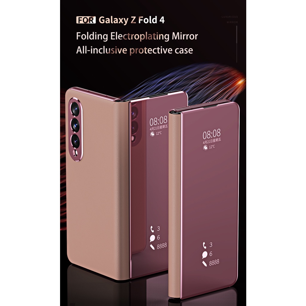 Ốp Điện Thoại Nắp Gập Mặt Gương Bằng Da PU Dành Cho Samsung Galaxy Z Fold 4 3 2 5G Fold4 Fold3 Fold2