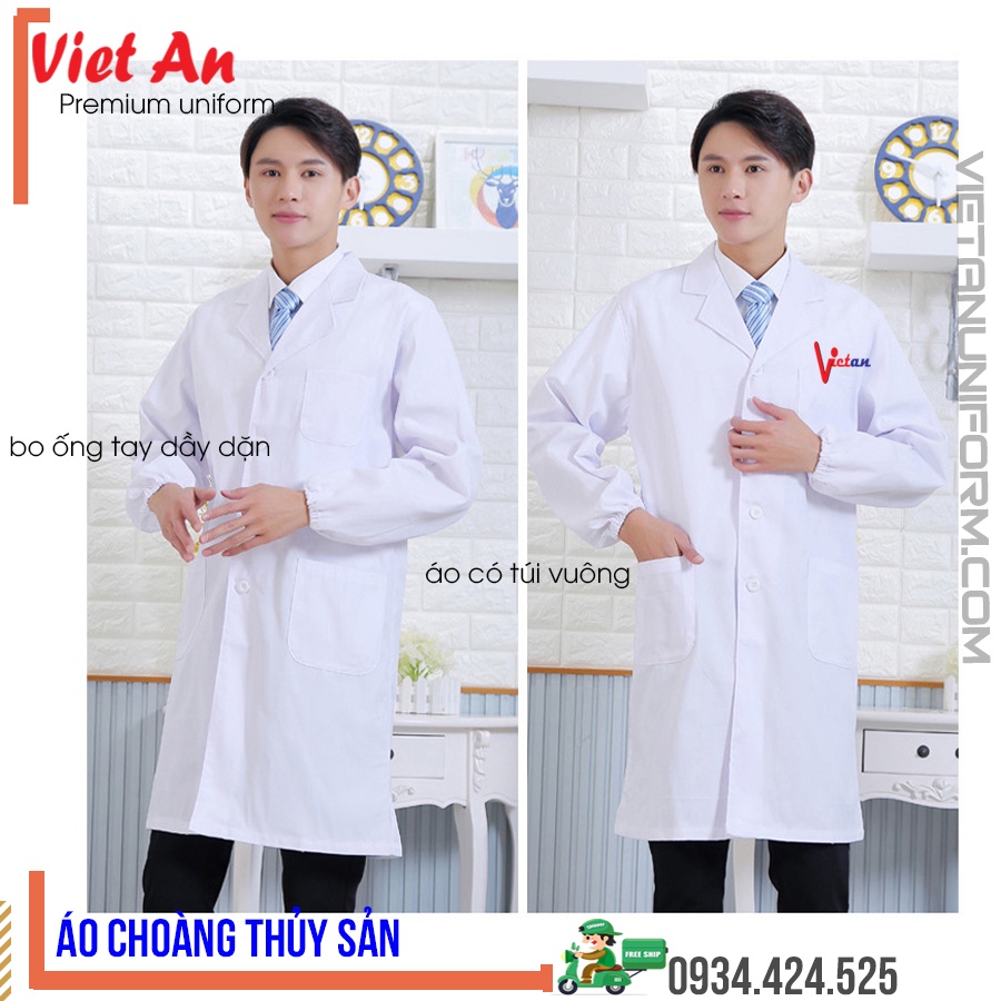 Áo Blouse trắng nữ dài tay áo blouse bác sĩ, dược sĩ, phòng thí nghiệm-xưởng sản xuất.