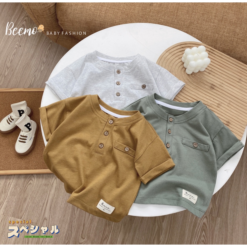 Áo phông đính cúc dừa cộc tay Beemo cho bé trai