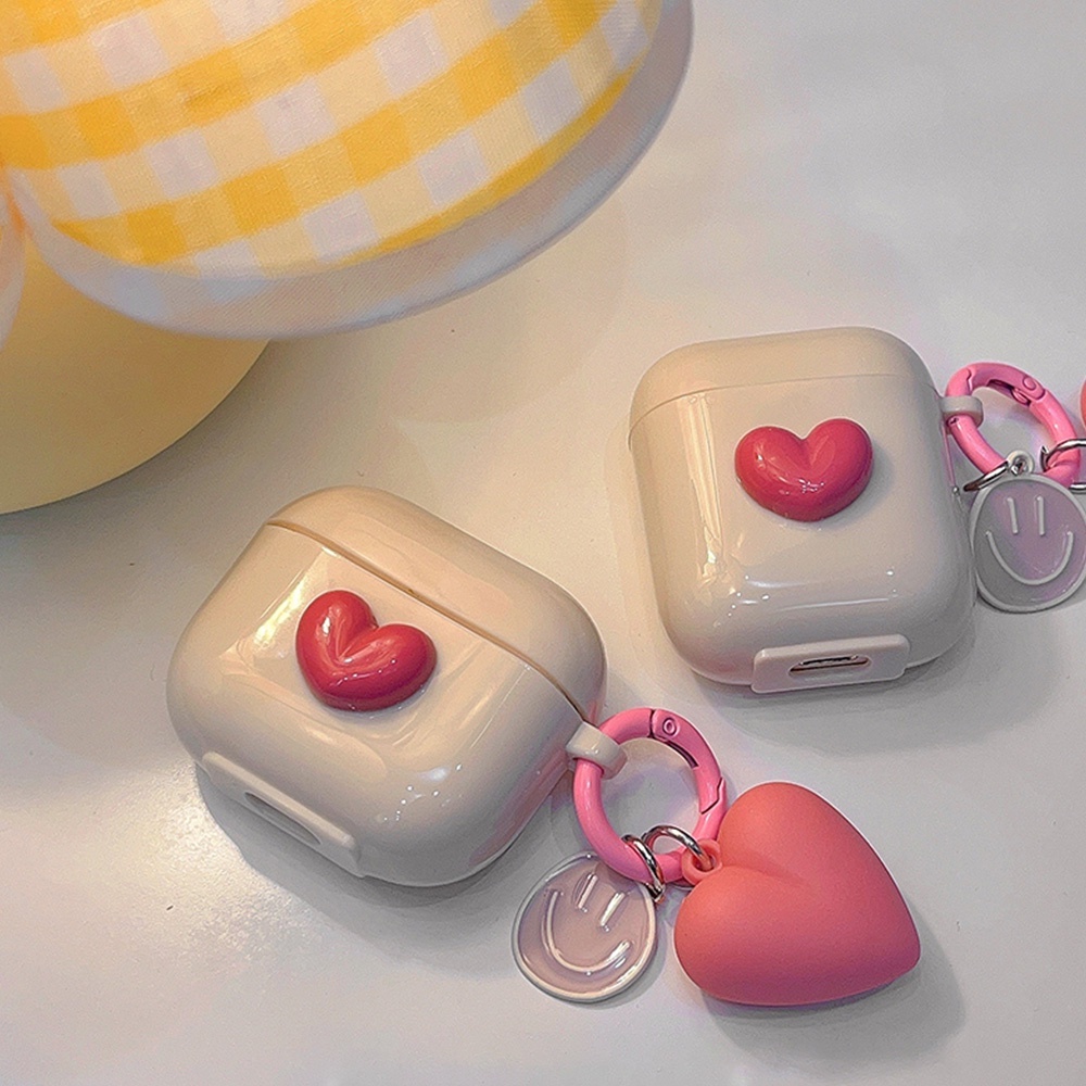 Vỏ Bảo Vệ Hộp Sạc Tai nghe không dây Airpods 1 / 2 / 3 / pro Hình Trái Tim Màu Hồng 3D Có Dây Đeo Tay Mềm Mạ