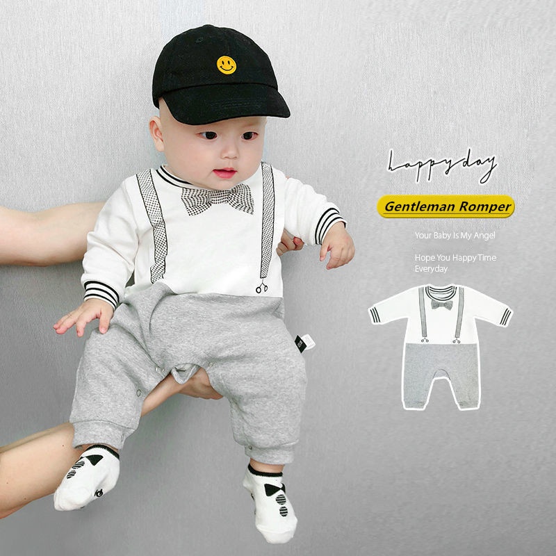 Bộ Áo Liền Quần Bằng Cotton Tay Dài In Họa Tiết Thời Trang Dành Cho Bé Trai 0-2 Tuổi