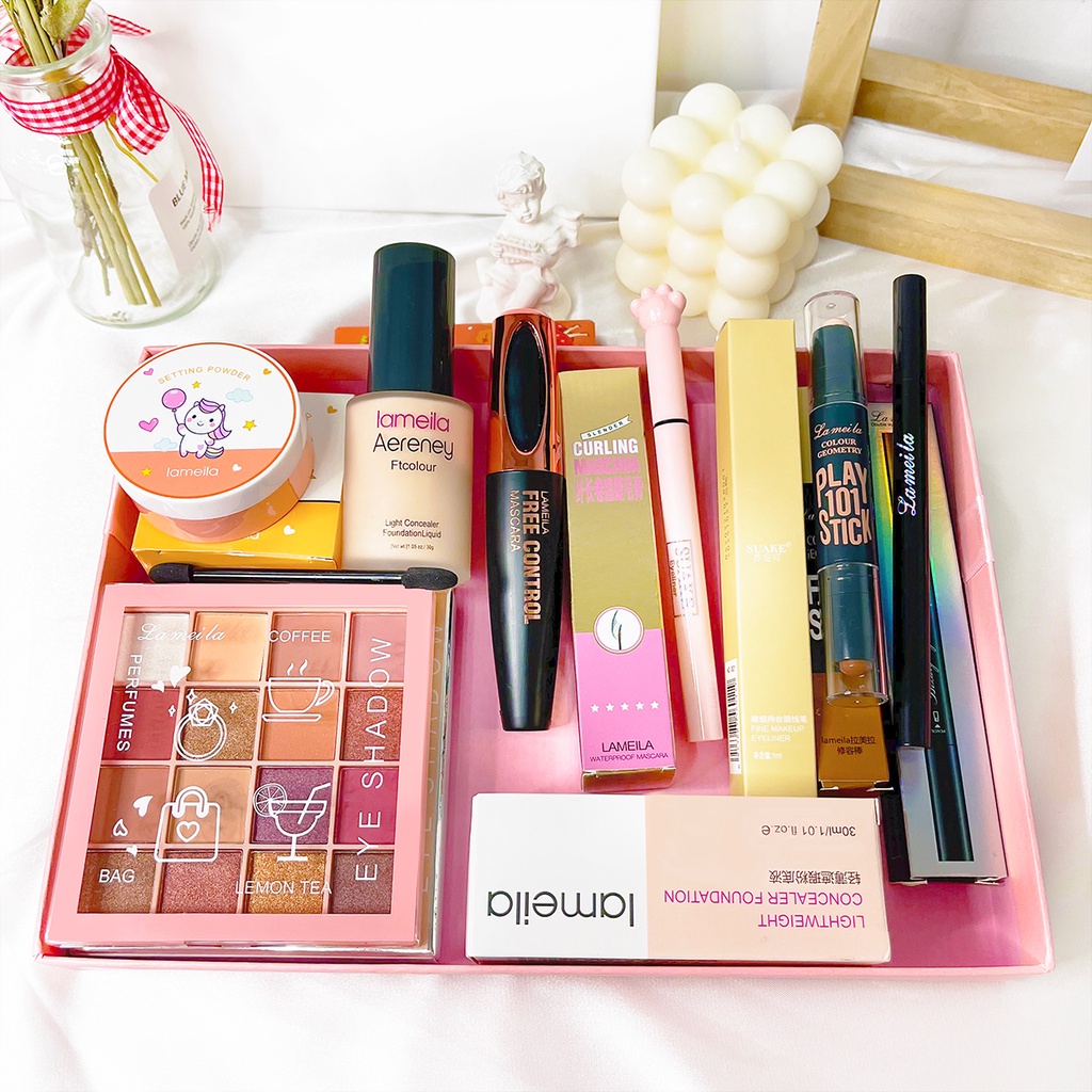 Bộ Trang điểm chính hãng 7 món LAMEILA bộ mỹ phẩm set đầy đủ make up kem nền/bảng phấn mắt 16 màu/kẻ mắt TUZ-T7
