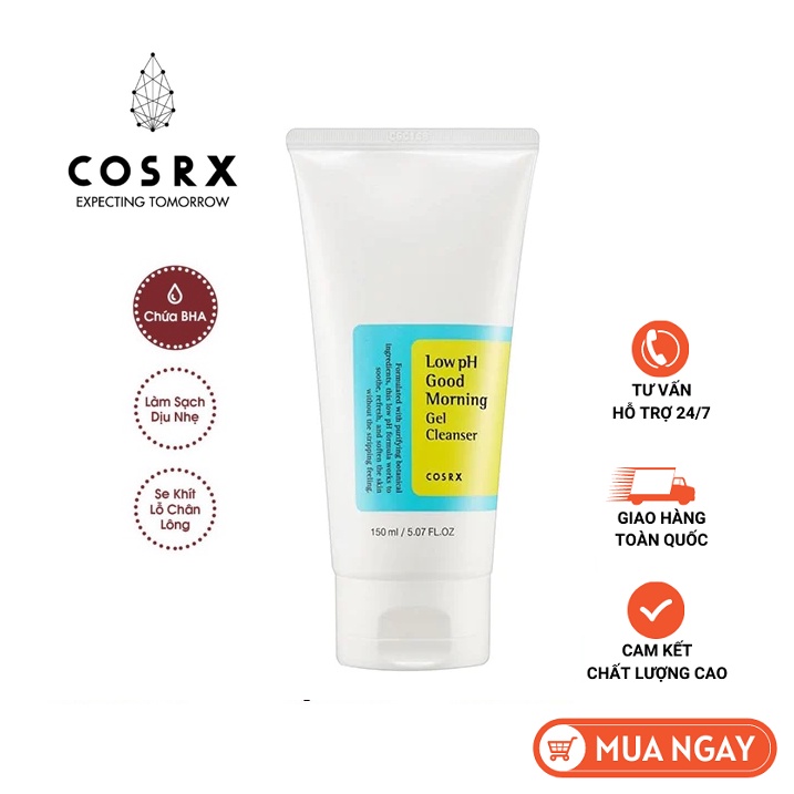 Sữa Rửa Mặt Cosrx Low PH Good Morning Gel Cleanser Dạng Gel Chiết Từ Dầu Cây Trà Cho Da Trắng Hồng