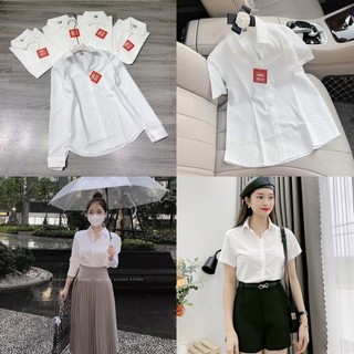 Áo sơ mi trắng trơn uni cộc -dài chất đẹp vải mềm mát không nhăn