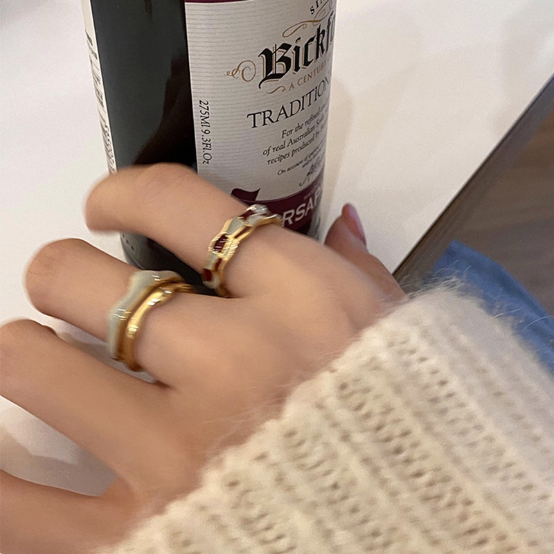 Nhẫn AY dạng hở điều chỉnh được hai lớp đính đá nhân tạo kiểu giọt nước phong cách retro thời trang cho nữ