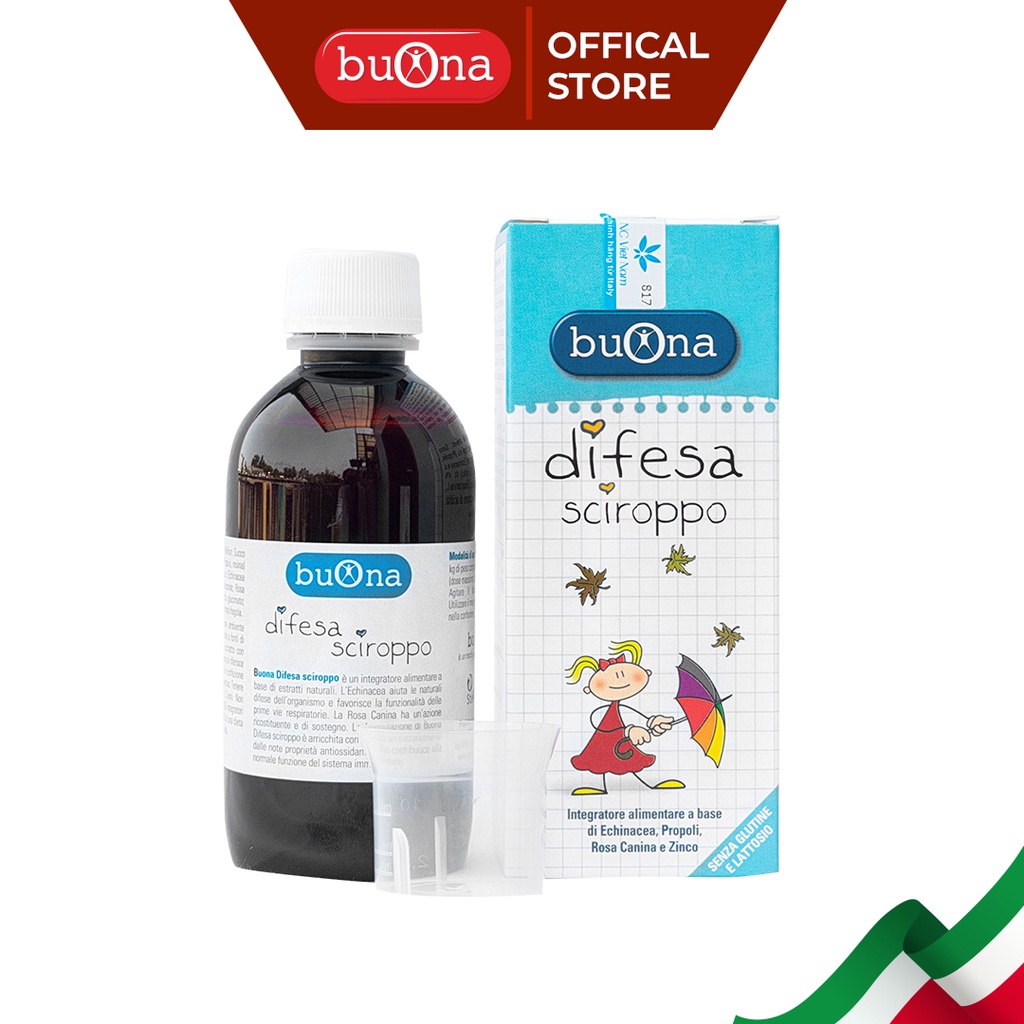 Siro tăng đề kháng hô hấp Buona Difesa, lọ 150ml, vị ngọt thanh mật ong, dễ uống