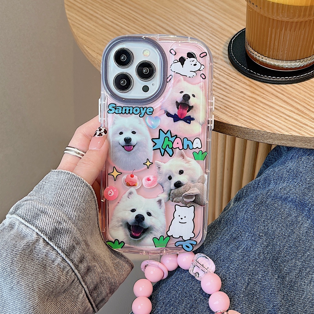 Ốp Điện Thoại Silicon Tpu Mềm Trong Suốt Có Vòng Tay &amp; Ngọc Trai In Hình Chó Dễ Thương Cho iPhone 14 13 12 11 Pro Max