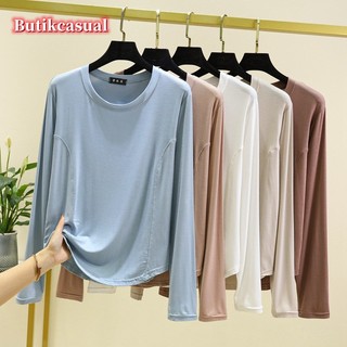 Áo thun nữ Modal dài tay khâu áo sơ mi mỏng mùa xuân thu 2025 áo thun trơn Áo sơ mi thường ngày