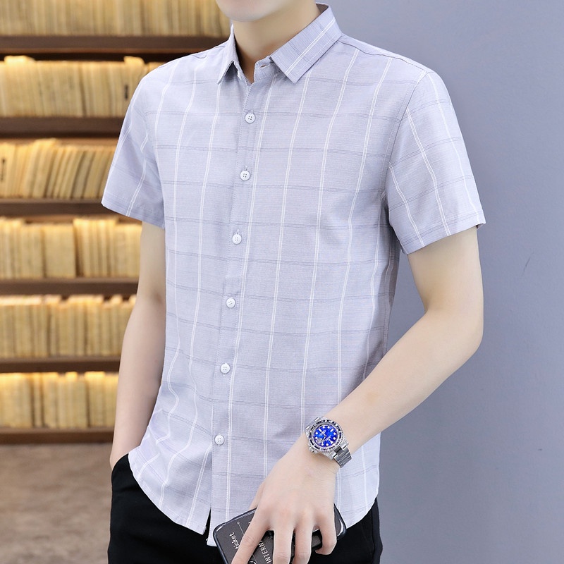 Áo Sơ Mi Nam Ngắn Tay Sọc Ca Rô / Xanh Dương / Xanh Lá