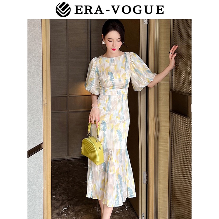 Eravogue🌷 Đầm Đuôi Cá Dáng Dài Cổ Tròn Phồng Phong Cách Pháp Thời Trang Mùa Hè Dành Cho Nữ 20050