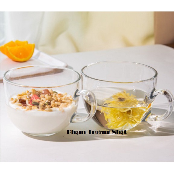 [ Siêu Hot ] Ly Thủy Tinh Có Quai Uống Sữa , Ăn Ngũ Cốc 480ml | Tùy chọn Màu Sắc