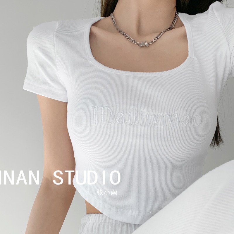 Áo Thun Nữ Ngắn Tay Thêu Chữ Thời Trang