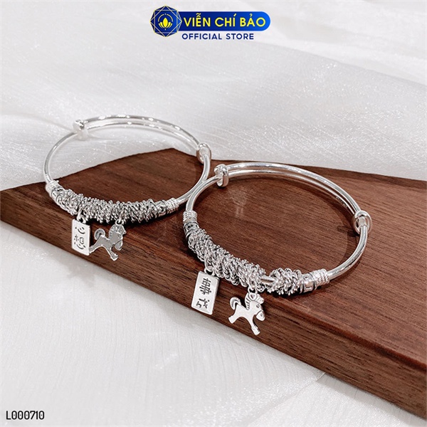 Kiềng tay trơn charm mèo, ngựa cầu tài chất liệu bạc Thái 925 thời trang phụ kiện trang sức Viễn Chí Bảo L000711 L000710