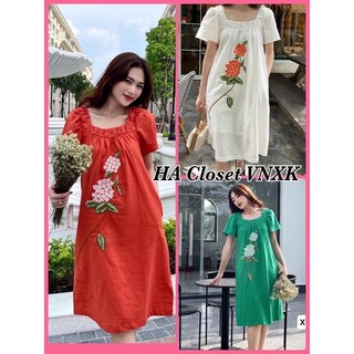 Đầm Linen Thêu Cổ Vuông Siêu Xinh🌸