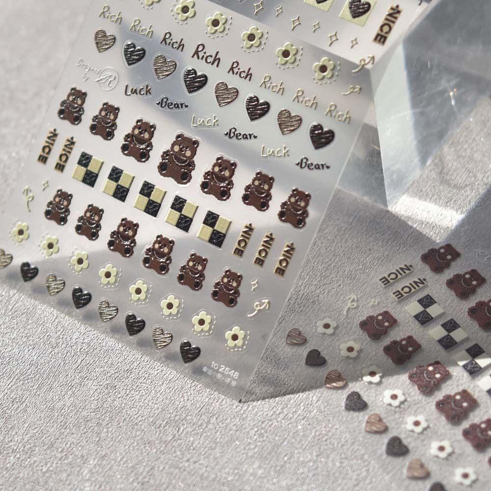 USNOW Miếng Dán Trang Trí Móng Tay Hình Gấu Hoạt Hình 5D Dễ Thương