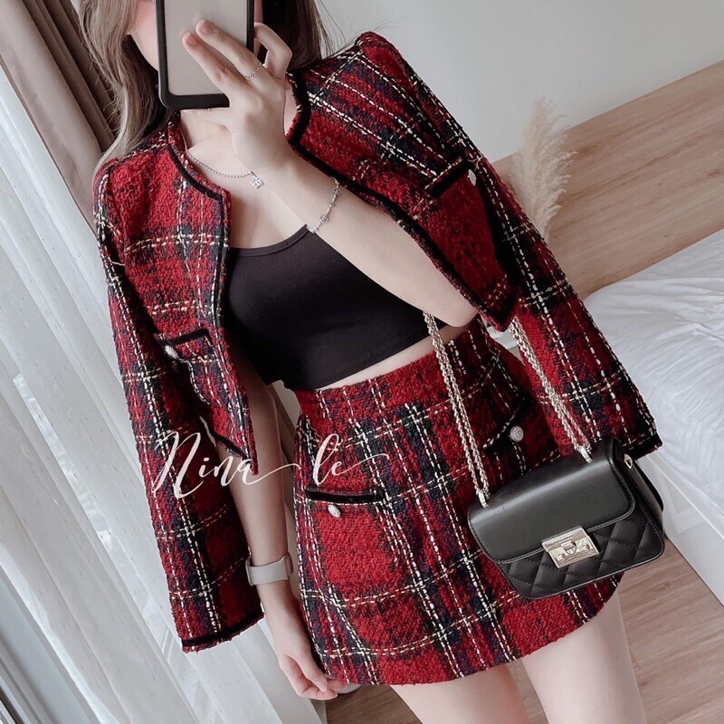 Sét dạ kẻ đỏ