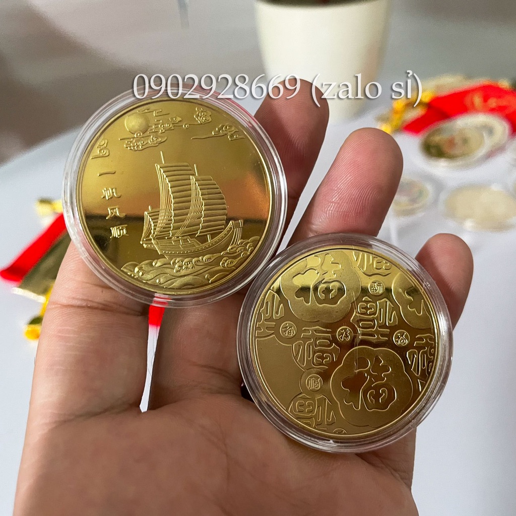 Đồng Xu Thuận Buồm Xuôi Gió Mạ Vàng, quà tặng may mắn, ý nghĩa
