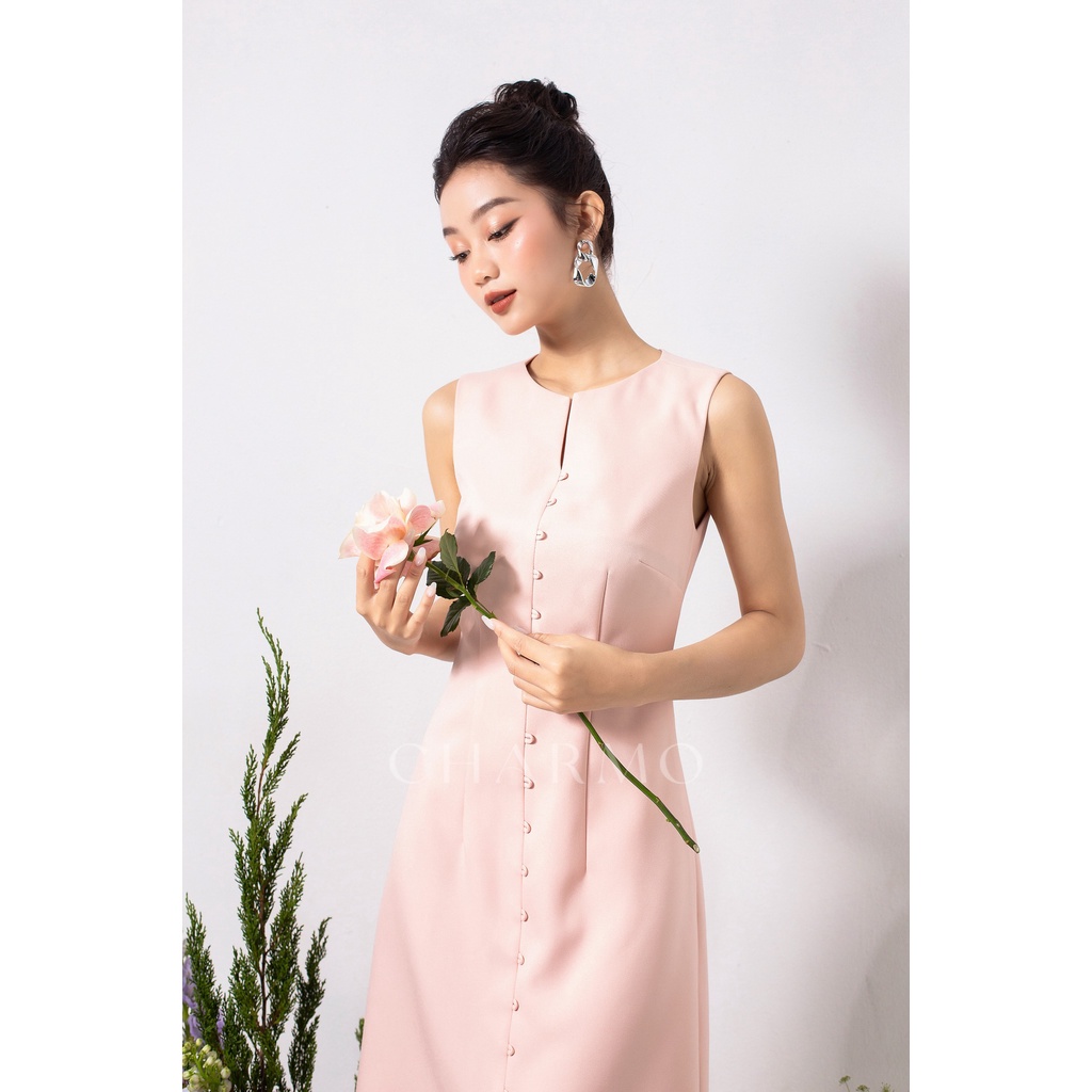 Đầm thiết kế CHARMO sát nách họa tiết nút giả tôn dáng Basic Sleeveless Dress