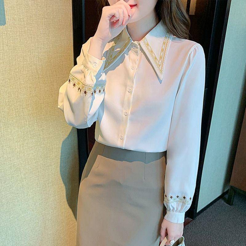 Áo Sơ Mi Chiffon Tay Dài Màu Xanh Dương Phong Cách Pháp Thời Trang Mùa Xuân Mới 2023 Cho Nữ