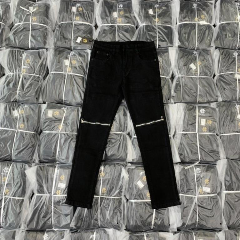 Quần Bò Trơn Nam Đen Thêu Khoá 2 Gối Dáng Basic