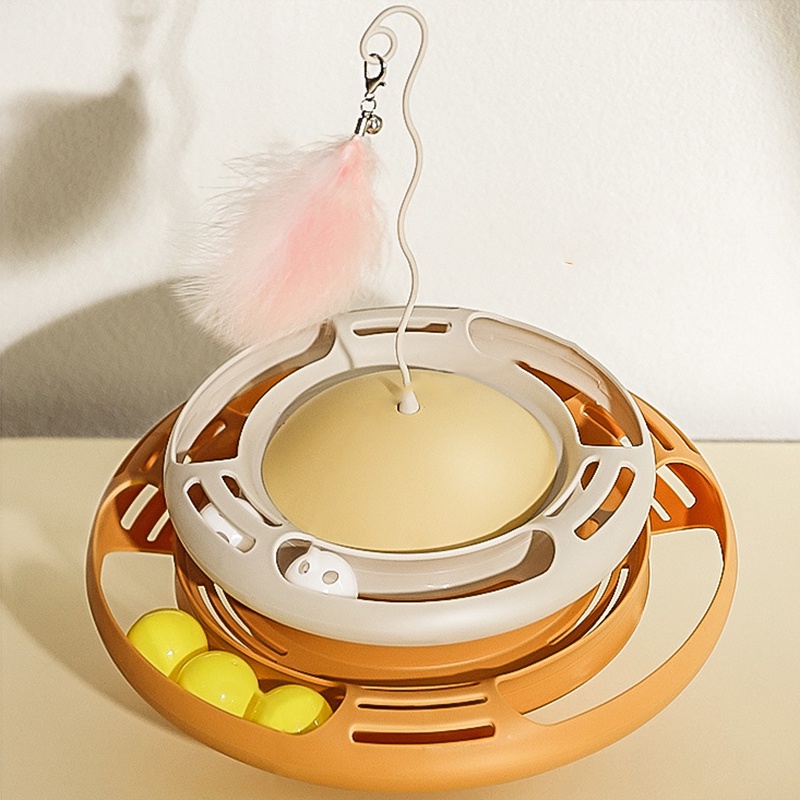 Elsabell. Đồ Chơi Tháp Banh Cho Mèo Bàn xoay cho mèo Đồ chơi tương tác vui nhộn Lông vũ Hình tròn Mèo con