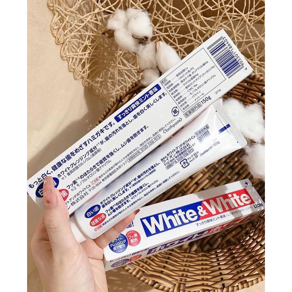 Kem Đánh Răng White & White Lion Làm Trắng Răng,Hơi Thở Thơm Mát 150g - Hàng Nội Địa Nhật Bản