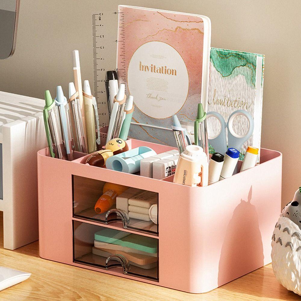 Hộp Đựng Bút Nhiều Ngăn Trong Suốt Để Bàn Tiện Dụng