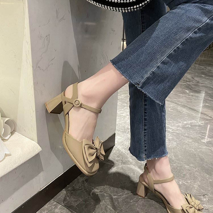 Giày Cao Gót Mũi Tròn Thắt Nơ Xinh Xắn Thời Trang