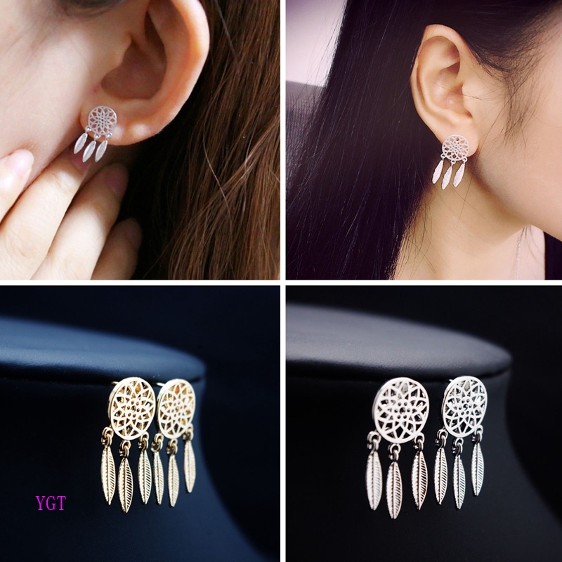 Ygt Khuyên Tai Dáng Dài Hình Lưới Bắt Giấc Mơ Đính Đá Pha Lê Lấp Lánh Phong Cách Hàn Quốc