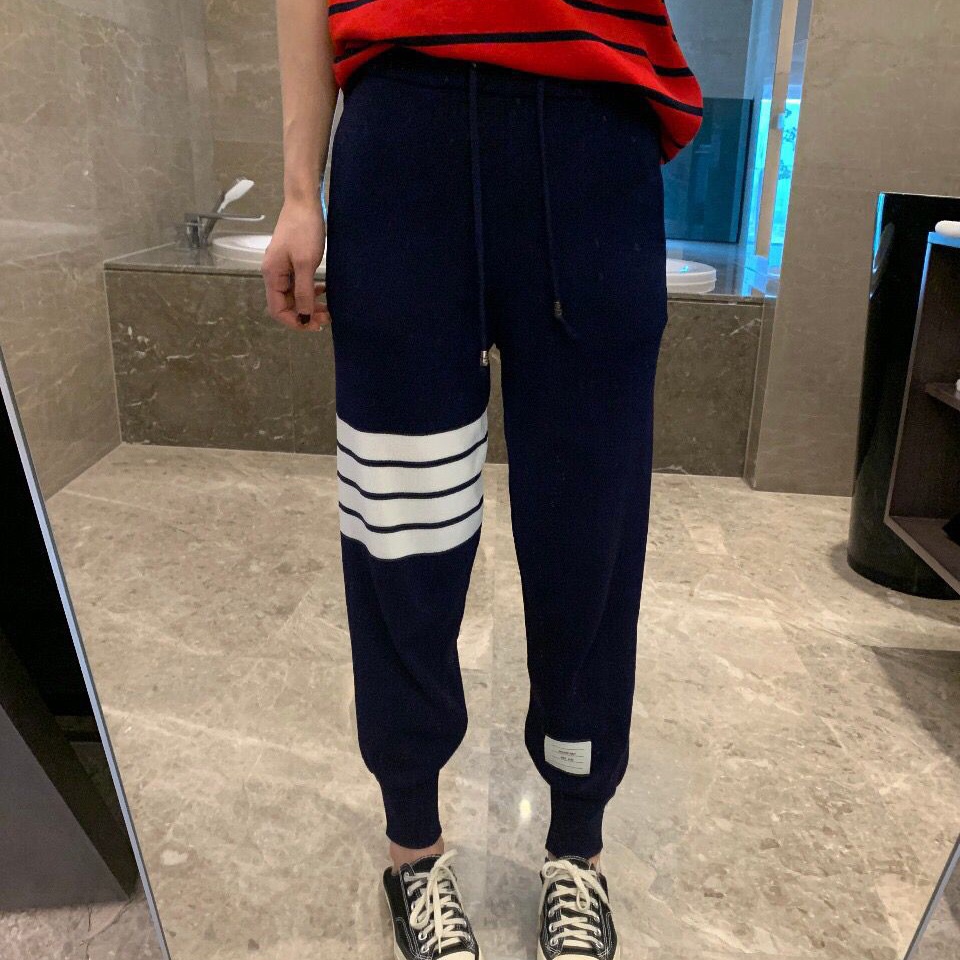 22 spring and summer Thom Browne four-bar casual men's and women's loose sports pants Thom Browne knitted ice linen summer thin closed pants Thom Browne sweatpants