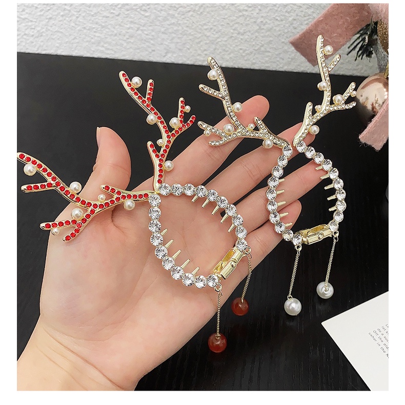 Kẹp Tóc Hình Sừng Hươu Đính Hạt Và Tua Rua Sang Trọng