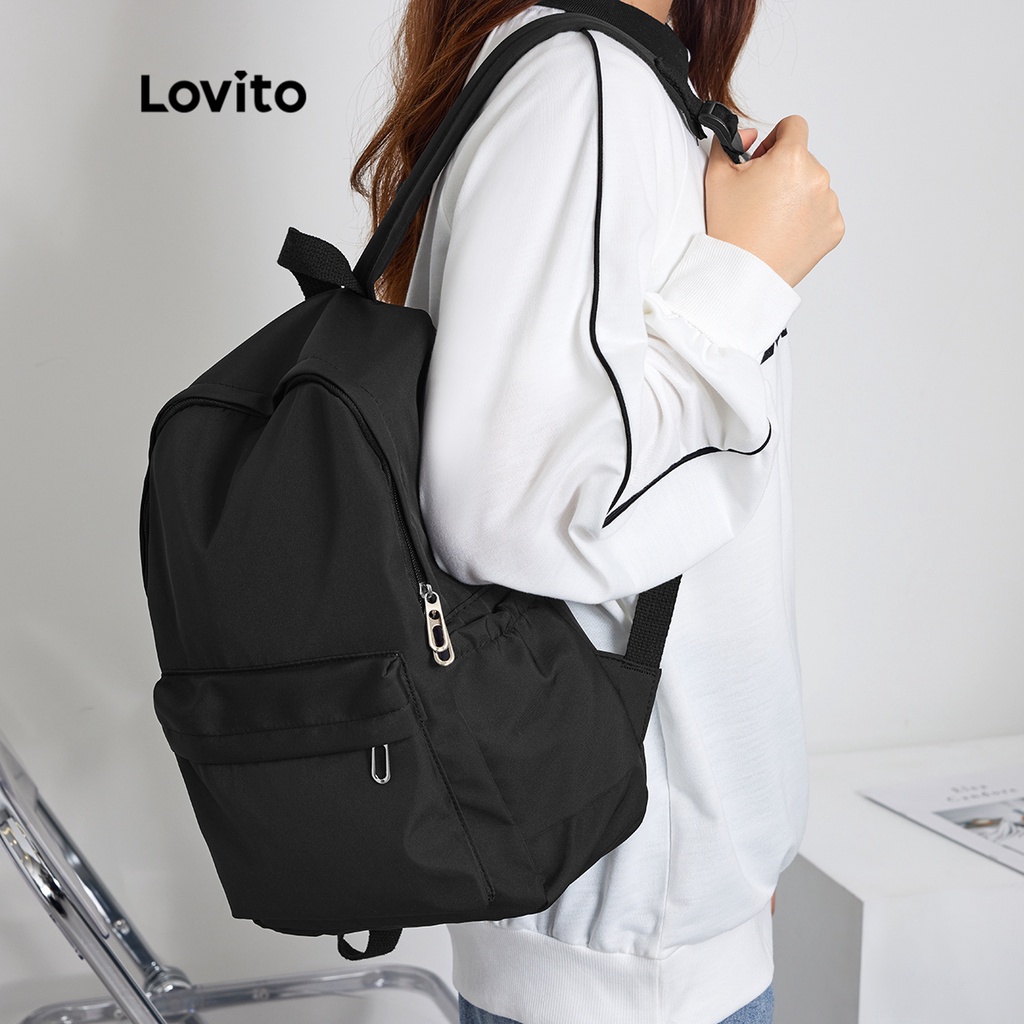 Lovito Ba lô vai đa túi màu trơn