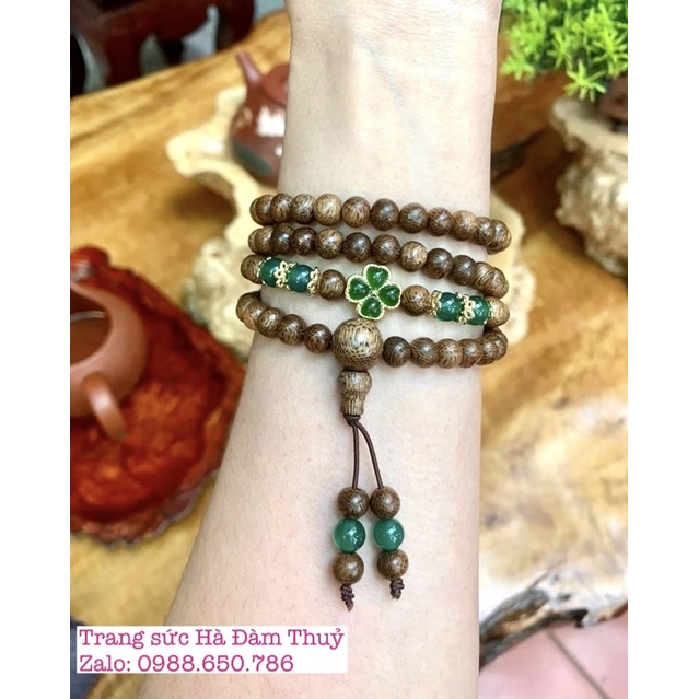 Vòng Trầm 108 hạt mix Cỏ 4 lá may mắn TẶNG kèm hộp 🥰🍀💓