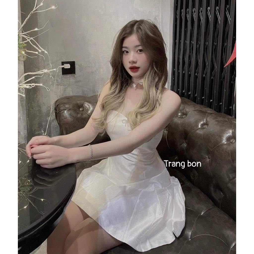 Váy cúp ngực kèm nơ tiểu thư tafta đi tiệc, dạ hội.( kèm ảnh shop tự chụp)