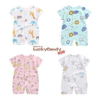 Áo liền quần LUCKYCANDY cotton tay ngắn in họa tiết hoạt hình xinh xắn dành cho trẻ sơ sinh 0-18 tháng tuổi