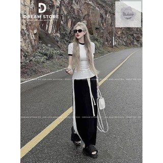 Bộ croptop ,Đồ bộ nữ , áo phông dáng ôm + quần ống rộng, áo croptop