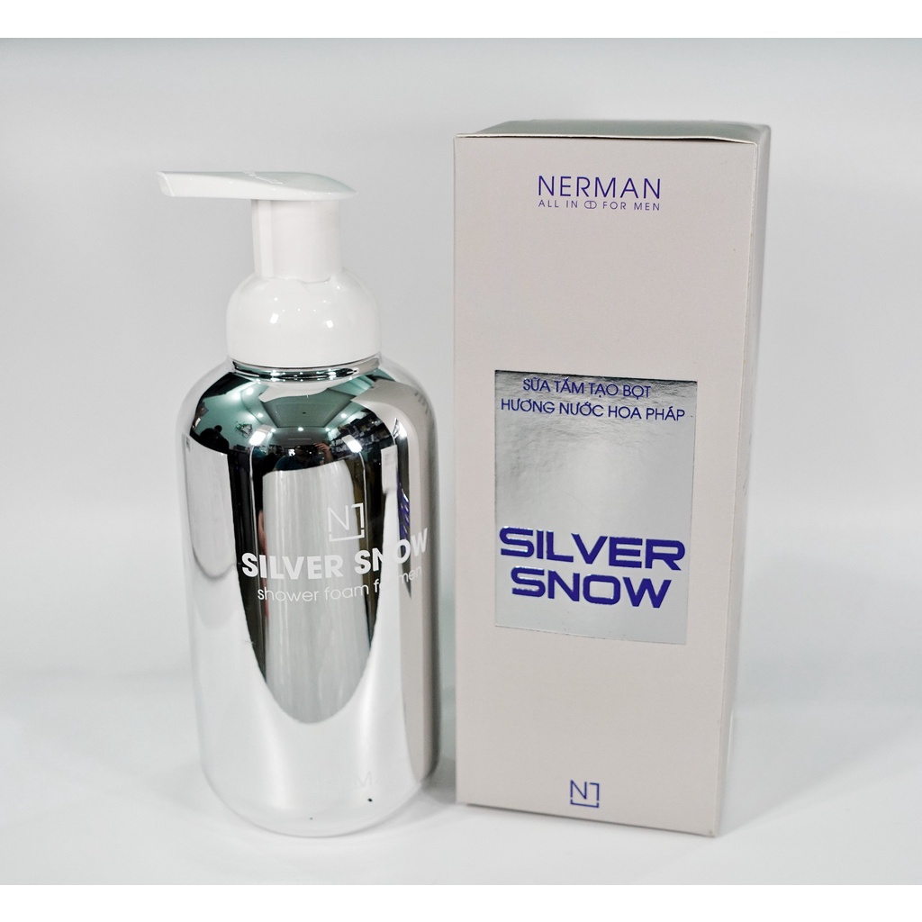 Sữa tắm nam Nerman Silver Snow 500g, công nghệ Nano tạo bọt thẩm thấu sâu, hương nước hoa cao cấp