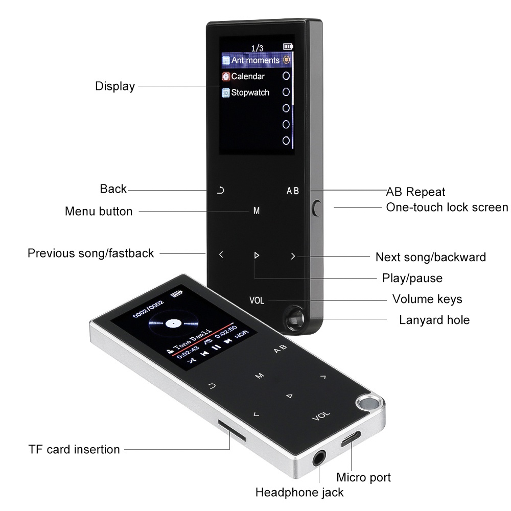 Máy nghe nhạc MP3 VIRWIR kết nối bluetooth 5.0 màn hình cảm ứng HIFI FM radio + tai nghe